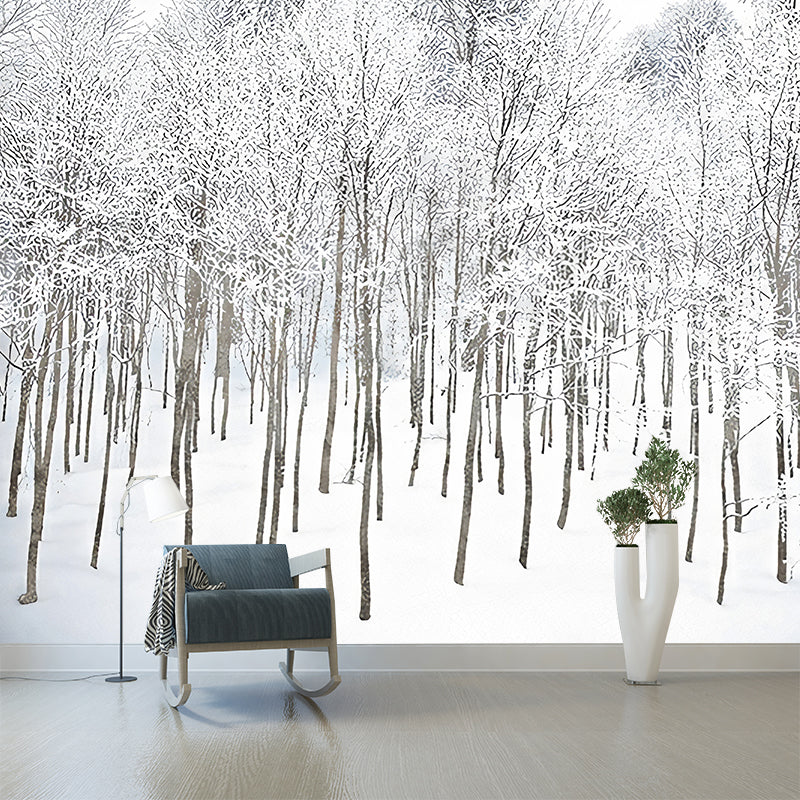 White Winter Rime Forest Mural Moisture-Resistant Wall Decoration for Teens Bedroom Clearhalo 'Wall Decor' 'Wall Mural' 1173076