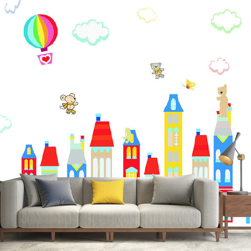 Cartoon Fantasy Houses Wall Mural Pastel Color Stain-Resistant Wall Decor for Kindergarten Clearhalo 'Wall Decor' 'Wall Mural' 1173116