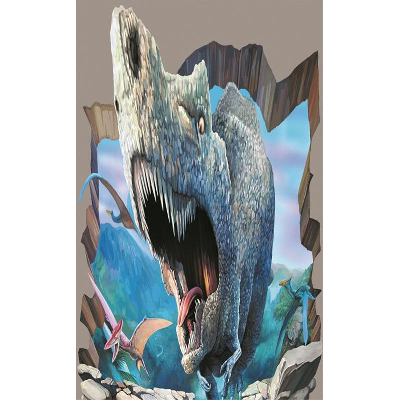 Childrens Art Roaring Dinosaur Mural for Boys Bedroom Personalized Wall Art in Blue-Brown Clearhalo 'Wall Decor' 'Wall Mural' 1173153