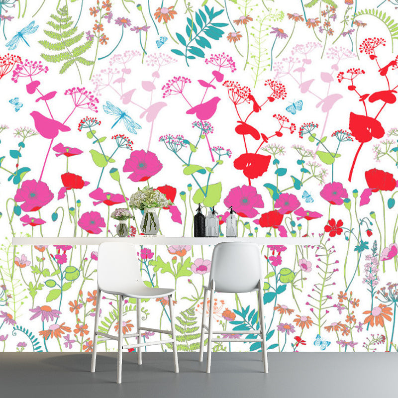 Trendy Floral Print Wall Mural Pink and Green Girls Bedroom Wall Art, Size Optional Clearhalo 'Wall Decor' 'Wall Mural' 1173161