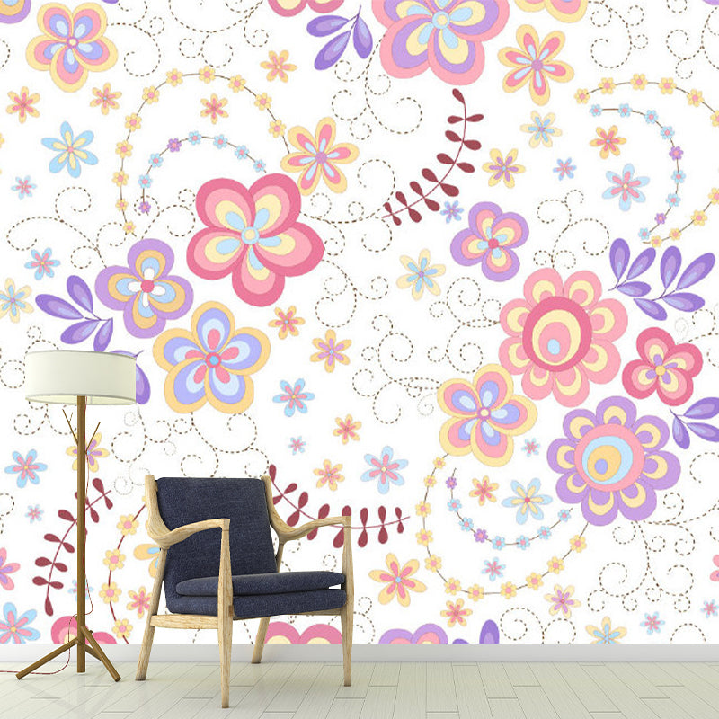 Modernist Flowers Wall Murals Purple and Pink Girls Bedroom Wall Decoration, Custom Size Purple-Pink Clearhalo 'Wall Decor' 'Wall Mural' 1173170