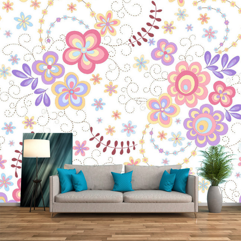 Modernist Flowers Wall Murals Purple and Pink Girls Bedroom Wall Decoration, Custom Size Clearhalo 'Wall Decor' 'Wall Mural' 1173171