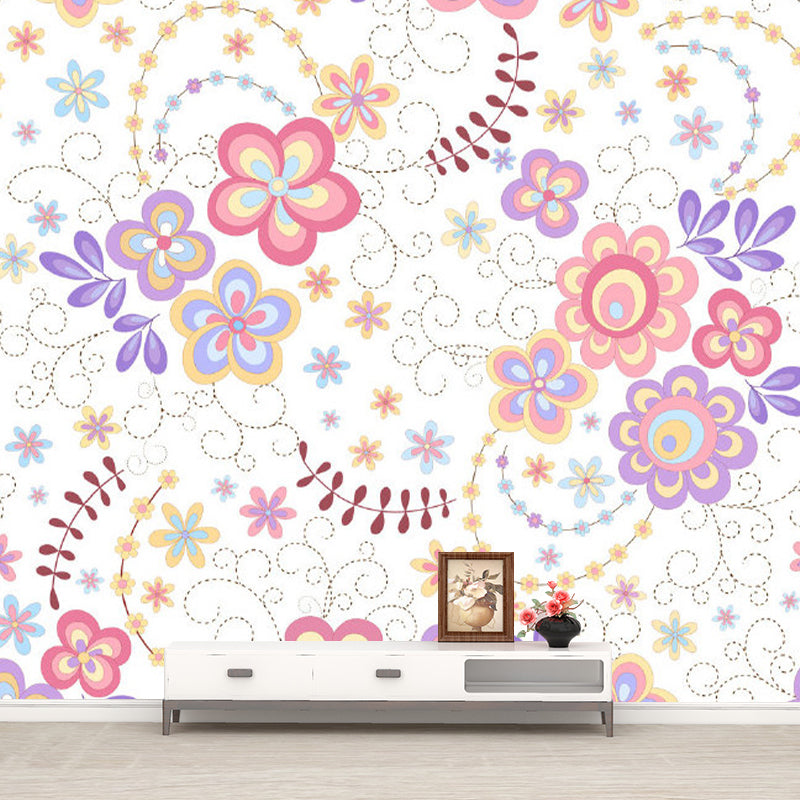 Modernist Flowers Wall Murals Purple and Pink Girls Bedroom Wall Decoration, Custom Size Clearhalo 'Wall Decor' 'Wall Mural' 1173172