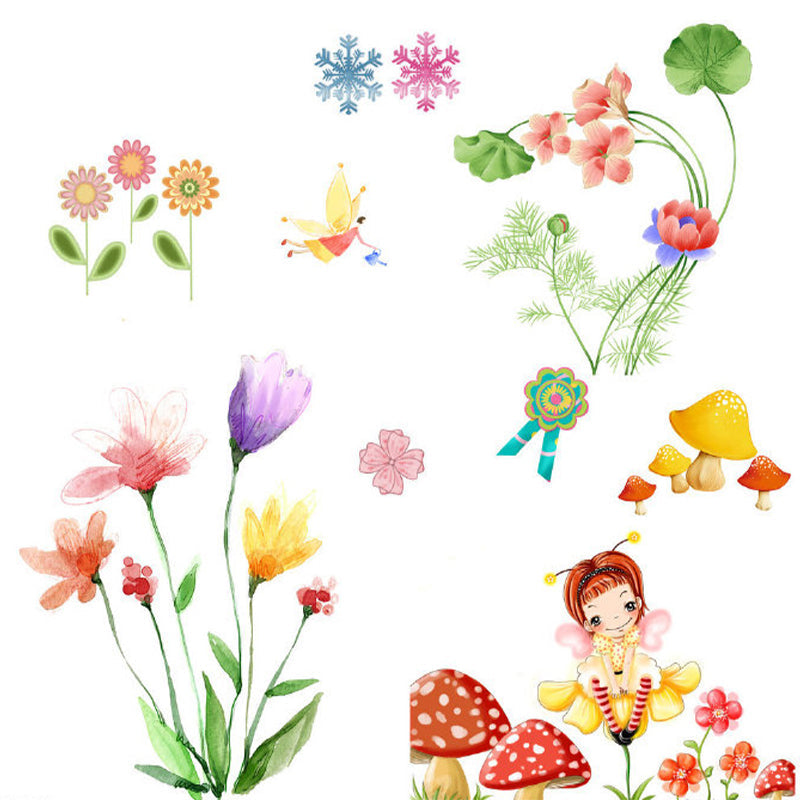 Cartoon Fairy and Flowers Mural Non-Woven Stain Proof Colorful Wall Covering for Child Room Clearhalo 'Wall Decor' 'Wall Mural' 1173188