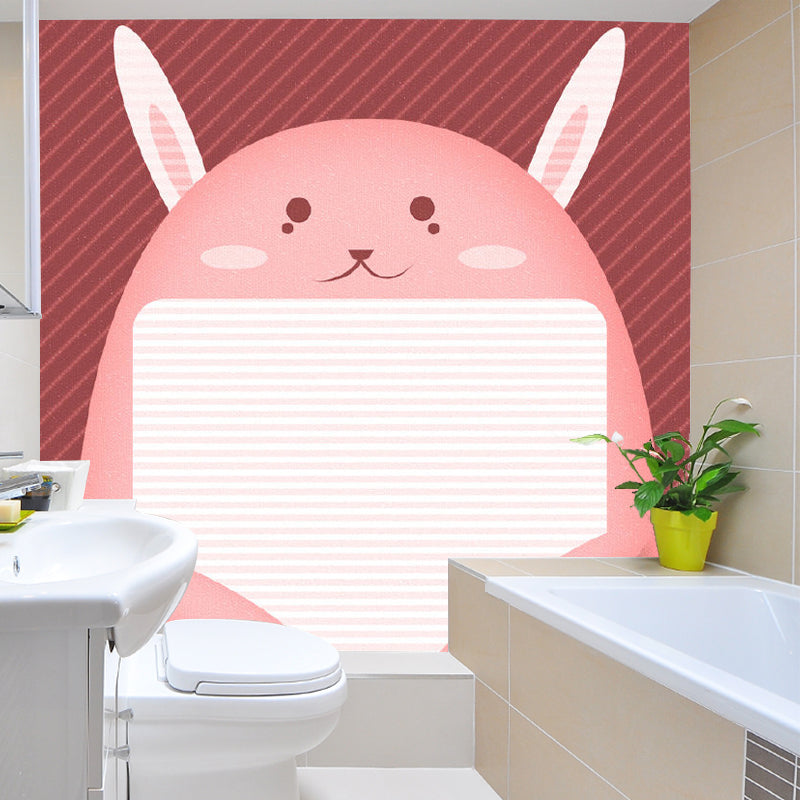 Pink Rabbit Wall Covering Murals Stain Resistant Wall Decoration for Childrens Bedroom Pink Clearhalo 'Wall Decor' 'Wall Mural' 1173190