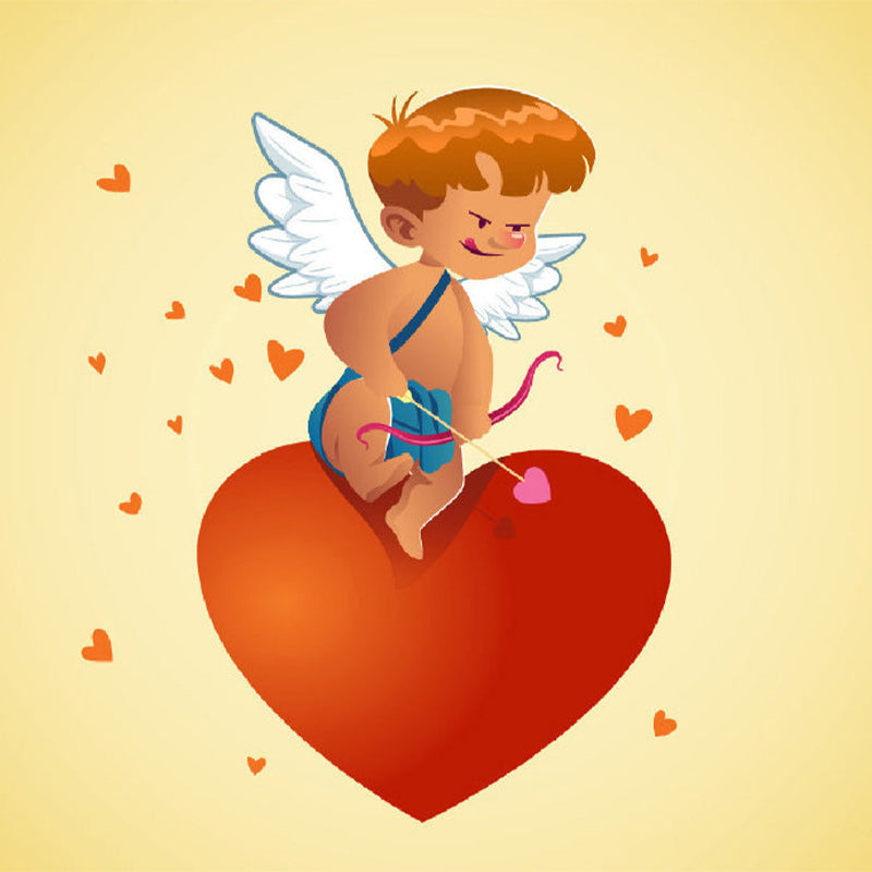 Full Size Cartoon Character Murals Childrens Art Cute Cupid Boy Wall Art in Red-Yellow Clearhalo 'Wall Decor' 'Wall Mural' 1173198