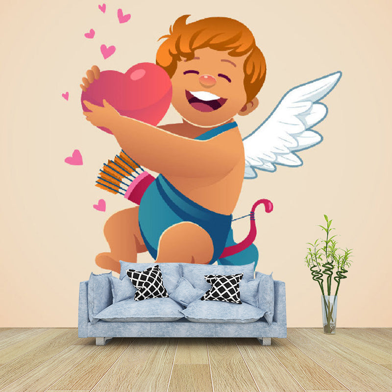 Cartoon Young Cupid Murals in Red Brown Daycare Center Wall Decor, Made to Measure Clearhalo 'Wall Decor' 'Wall Mural' 1173201