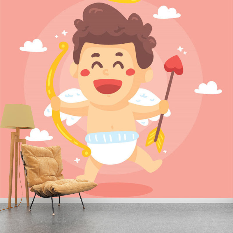 Pink Cartoon Wall Decal Murals Full Size Baby Boy Angel Wall Covering for Nursery Clearhalo 'Wall Decor' 'Wall Mural' 1173211