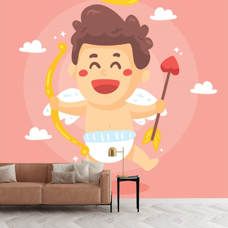 Pink Cartoon Wall Decal Murals Full Size Baby Boy Angel Wall Covering for Nursery Clearhalo 'Wall Decor' 'Wall Mural' 1173212