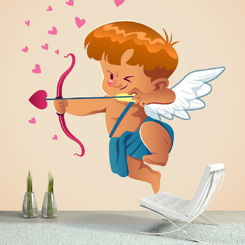 Brown Angel of Love Murals Stain-Resistant Cartoon Style Nursery Wall Decoration Brown Clearhalo 'Wall Decor' 'Wall Mural' 1173220