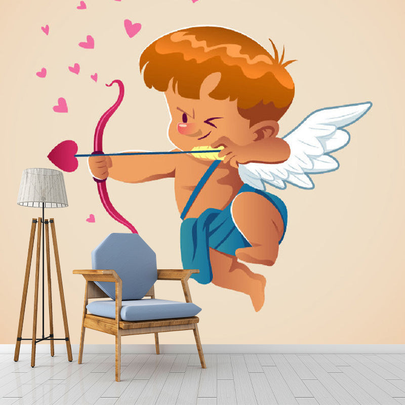 Brown Angel of Love Murals Stain-Resistant Cartoon Style Nursery Wall Decoration Clearhalo 'Wall Decor' 'Wall Mural' 1173221