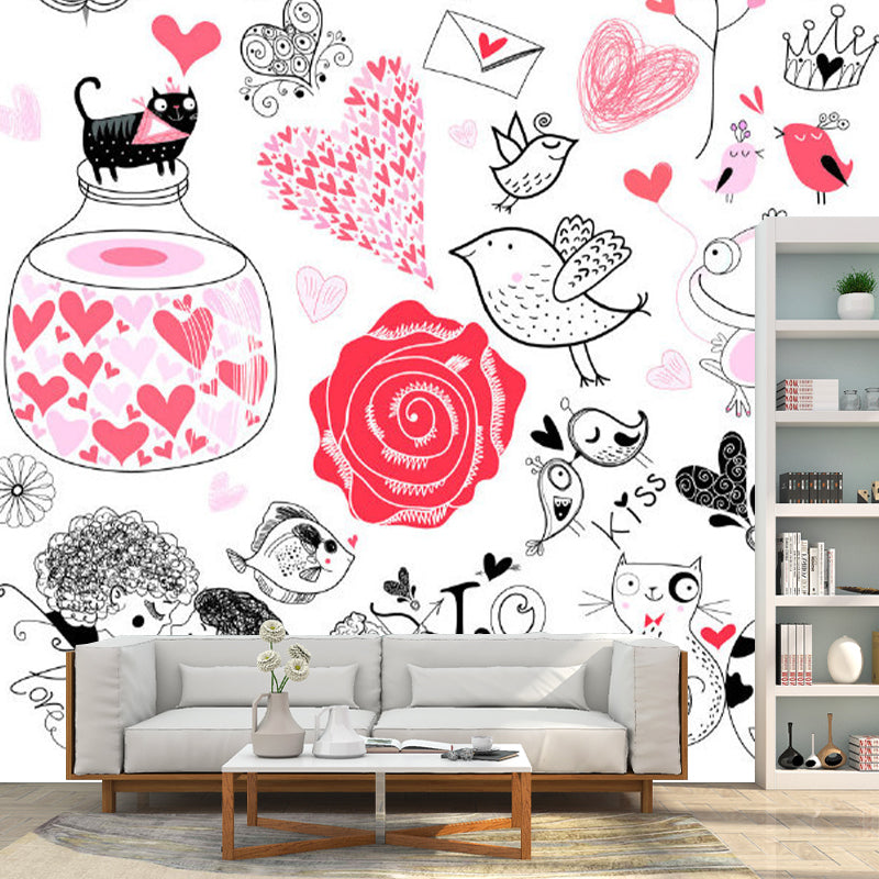 Hand-Print Cartoon Character Murals Childrens Art Smooth Wall Covering in Black-Pink Black-Pink Clearhalo 'Wall Decor' 'Wall Mural' 1173225