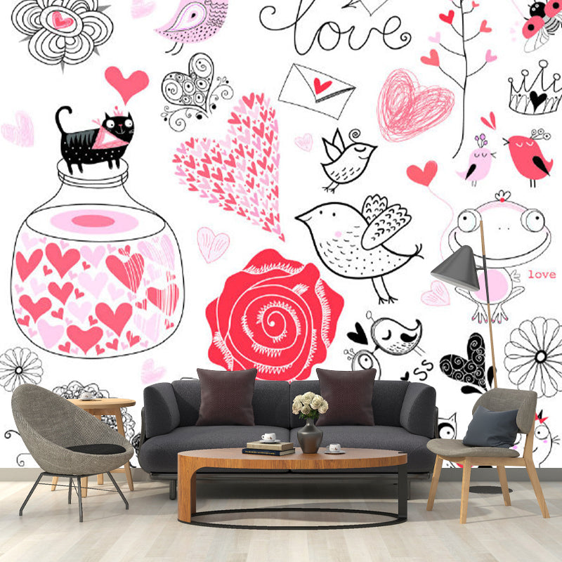 Hand-Print Cartoon Character Murals Childrens Art Smooth Wall Covering in Black-Pink Clearhalo 'Wall Decor' 'Wall Mural' 1173226