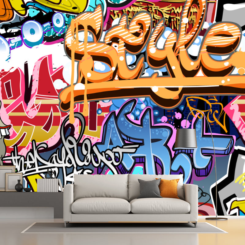 Graffiti Mural Wallpaper Contemporary Stain Resistant Bedroom Wall Decoration, Custom-Made Clearhalo 'Wall Decor' 'Wall Mural' 1173247