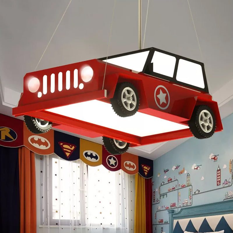 LED Boys Bedroom Ceiling Chandelier Cartoon White Pendant Light with Car Acrylic Shade in Warm/White Light White Clearhalo 'Ceiling Lights' 'Chandeliers' Lighting' options 1173596_45e8169c-cd90-4bb3-a0fa-ef416fa53cad