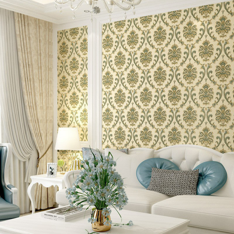 Nostalgic Flower Medallion Wallpaper Light-Color 3D Embossed Wall Art for Bedroom Gray-Green Clearhalo 'Vintage wall decor' 'Vintage' 'Wallpaper' Wall Decor' 1173773