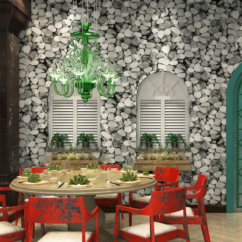 Industrial Cobblestone Wallpaper Dark Color Restaurant Wall Covering, 33' L x 20.5