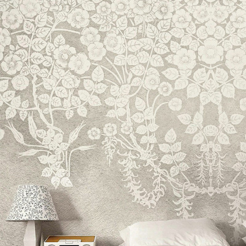 Illustration Ivy Wall Paper Murals Large Wall Decor for Bedroom, Customized Size Available Grey-Light Yellow Clearhalo 'Wall Decor' 'Wall Mural' 1180803