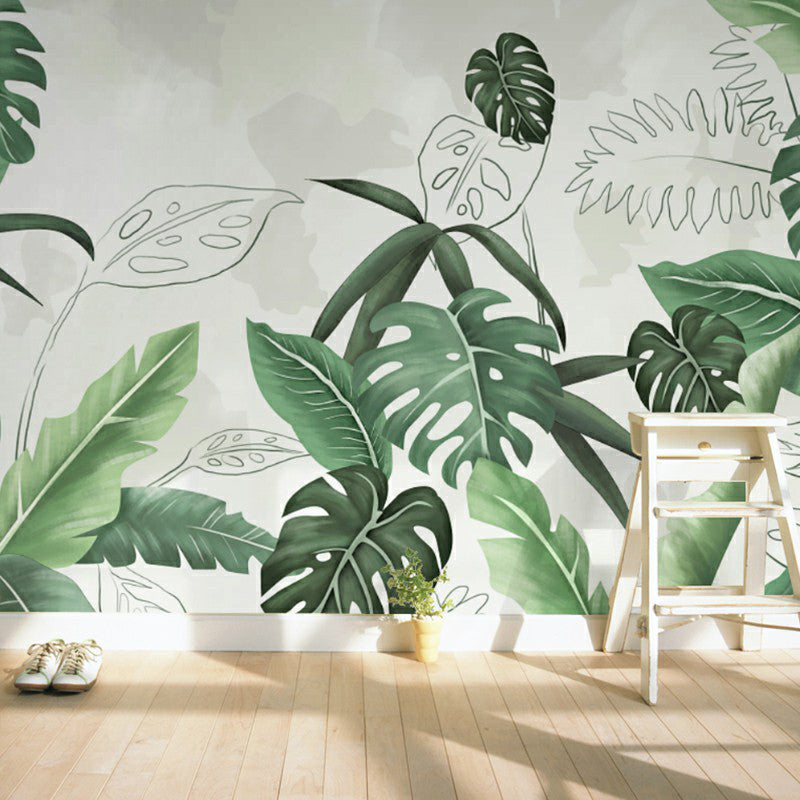 Green Palm Leaf Mural Wallpaper Moisture Resistant Wall Covering fro Living Room Green Clearhalo 'Wall Decor' 'Wall Mural' 1180814