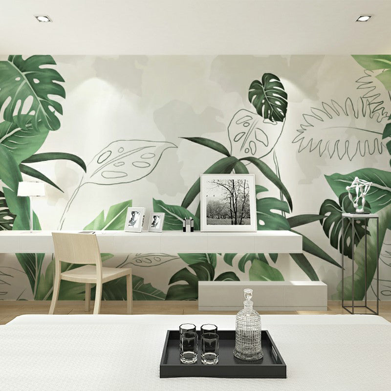 Green Palm Leaf Mural Wallpaper Moisture Resistant Wall Covering fro Living Room Clearhalo 'Wall Decor' 'Wall Mural' 1180815