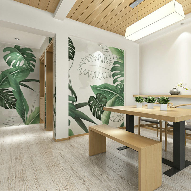 Green Palm Leaf Mural Wallpaper Moisture Resistant Wall Covering fro Living Room Clearhalo 'Wall Decor' 'Wall Mural' 1180816