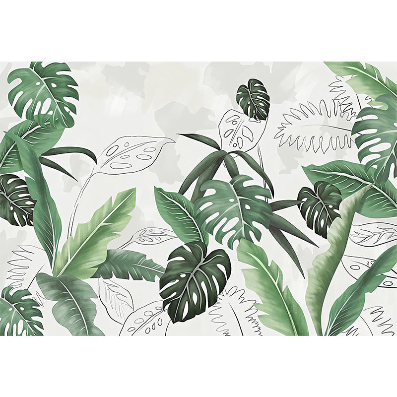 Green Palm Leaf Mural Wallpaper Moisture Resistant Wall Covering fro Living Room Clearhalo 'Wall Decor' 'Wall Mural' 1180817