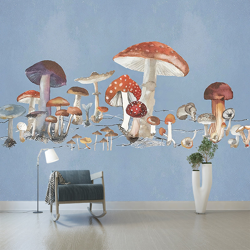 Illustration Mushroom Murals Wallpaper Whole Wall Covering for Childrens Bedroom, Custom Print Clearhalo 'Wall Decor' 'Wall Mural' 1180831