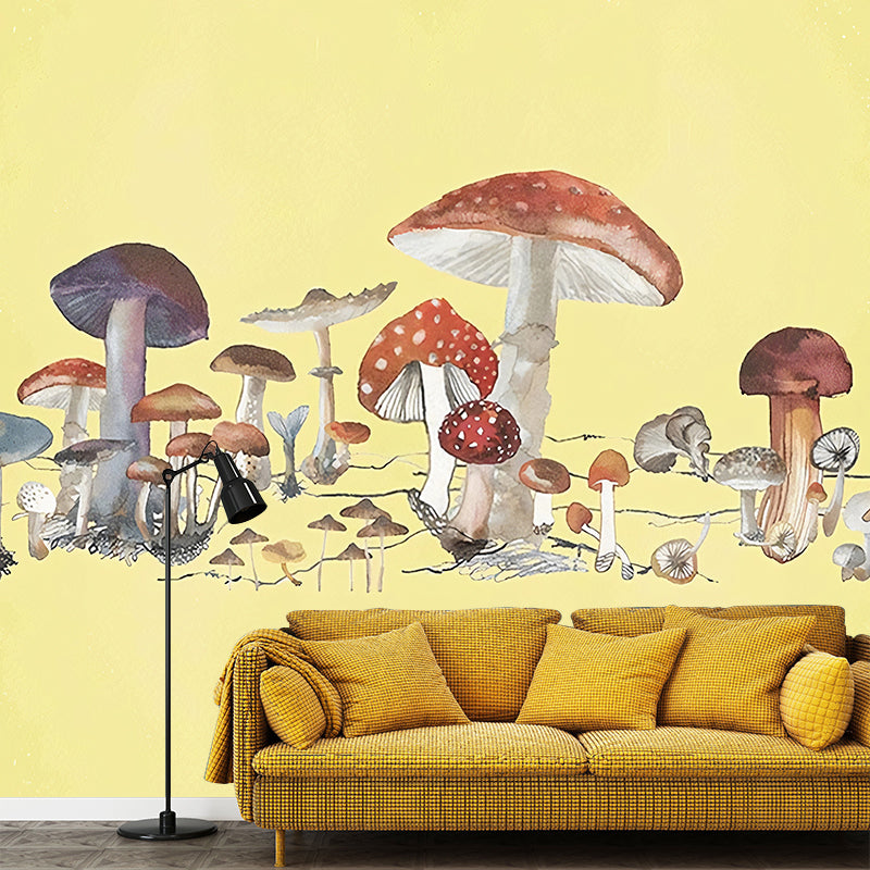 Illustration Mushroom Murals Wallpaper Whole Wall Covering for Childrens Bedroom, Custom Print Clearhalo 'Wall Decor' 'Wall Mural' 1180835