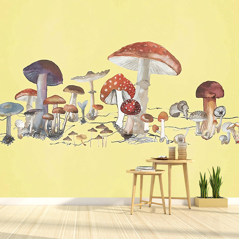 Illustration Mushroom Murals Wallpaper Whole Wall Covering for Childrens Bedroom, Custom Print Clearhalo 'Wall Decor' 'Wall Mural' 1180836