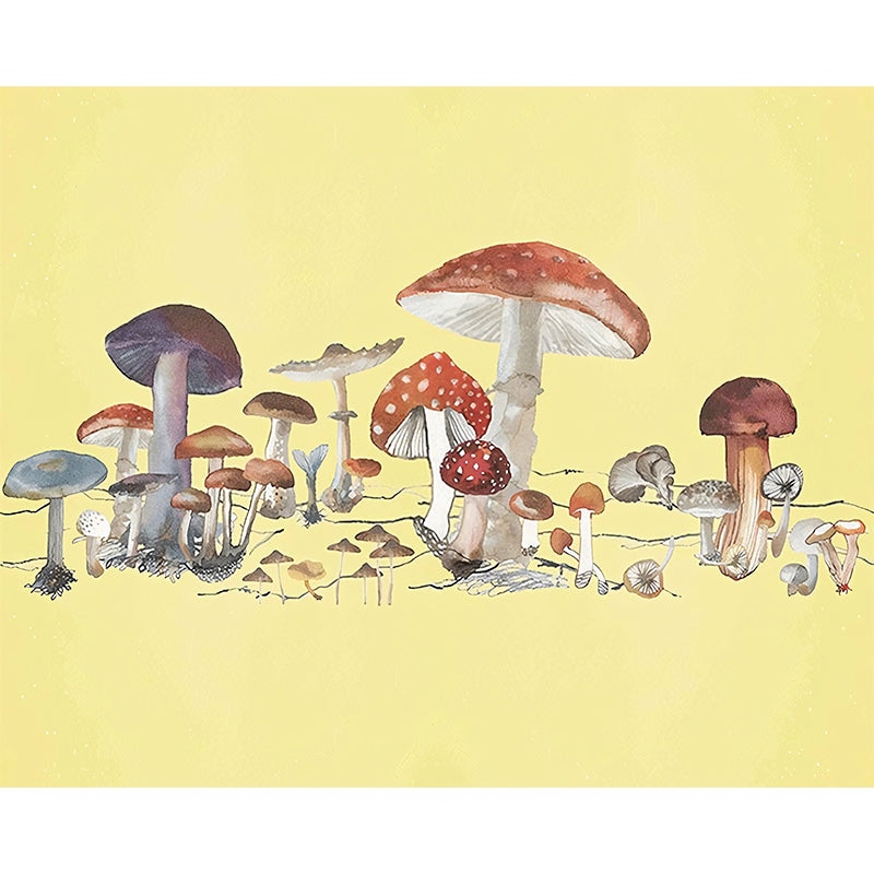 Illustration Mushroom Murals Wallpaper Whole Wall Covering for Childrens Bedroom, Custom Print Clearhalo 'Wall Decor' 'Wall Mural' 1180837