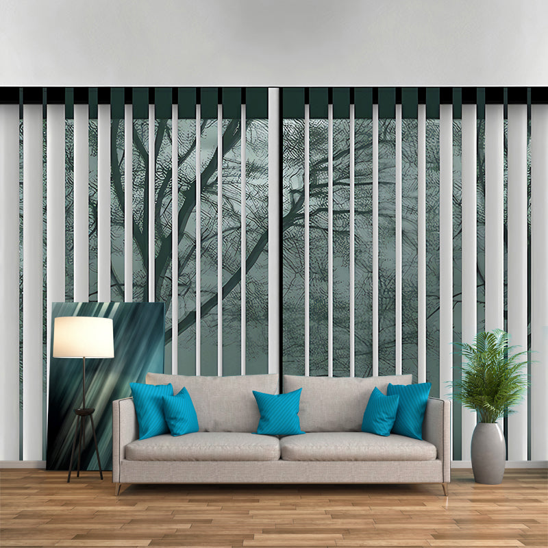 Full Size Asia Wallpaper Murals Green Faux Tree-Shutter Effect Wall Art, Made to Measure Green Clearhalo 'Wall Decor' 'Wall Mural' 1180844