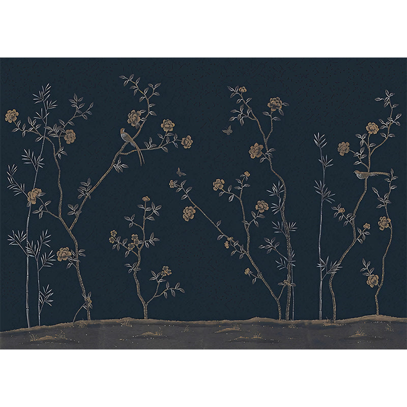 Dark Blue Chinese Wall Mural Large Flower Field Patterned Wall Art for Bedroom Decor Clearhalo 'Wall Decor' 'Wall Mural' 1180867