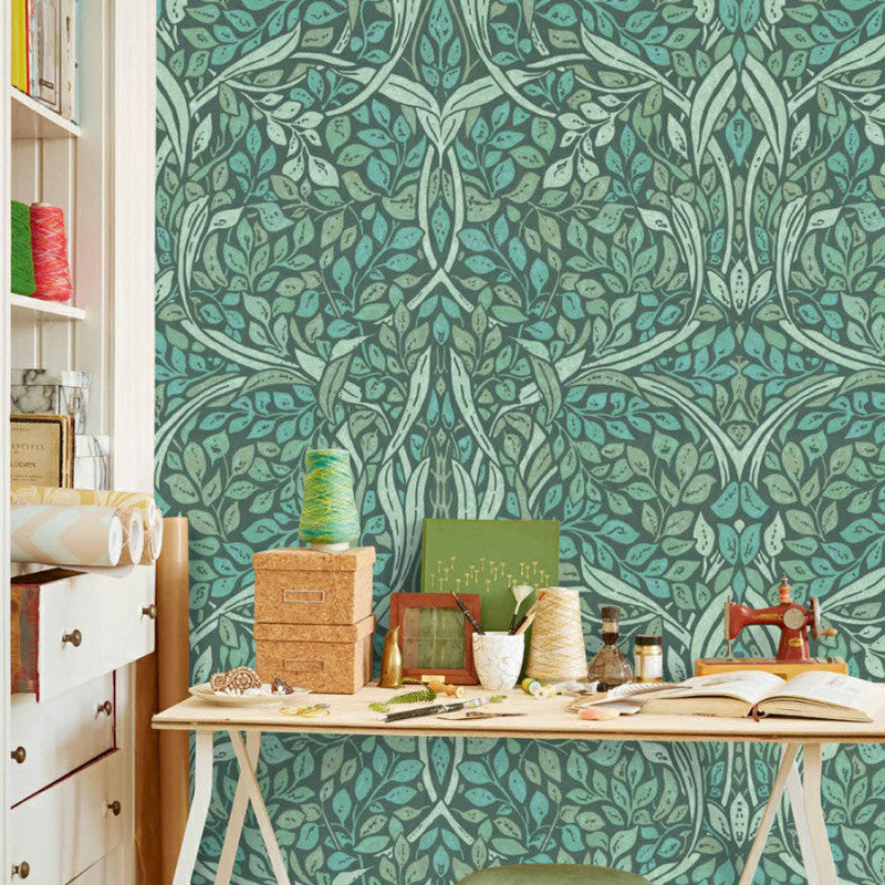 Green Leafy Mural Wallpaper Stain Resistant Tropical Living Room Wall Covering, Non-Woven Green Clearhalo 'Wall Decor' 'Wall Mural' 1180869