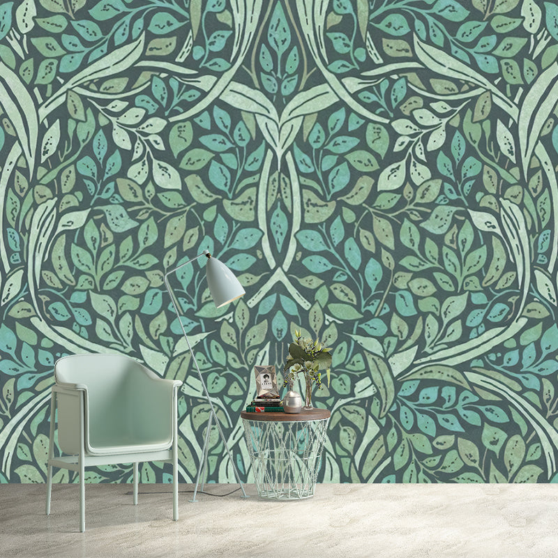 Green Leafy Mural Wallpaper Stain Resistant Tropical Living Room Wall Covering, Non-Woven Clearhalo 'Wall Decor' 'Wall Mural' 1180870