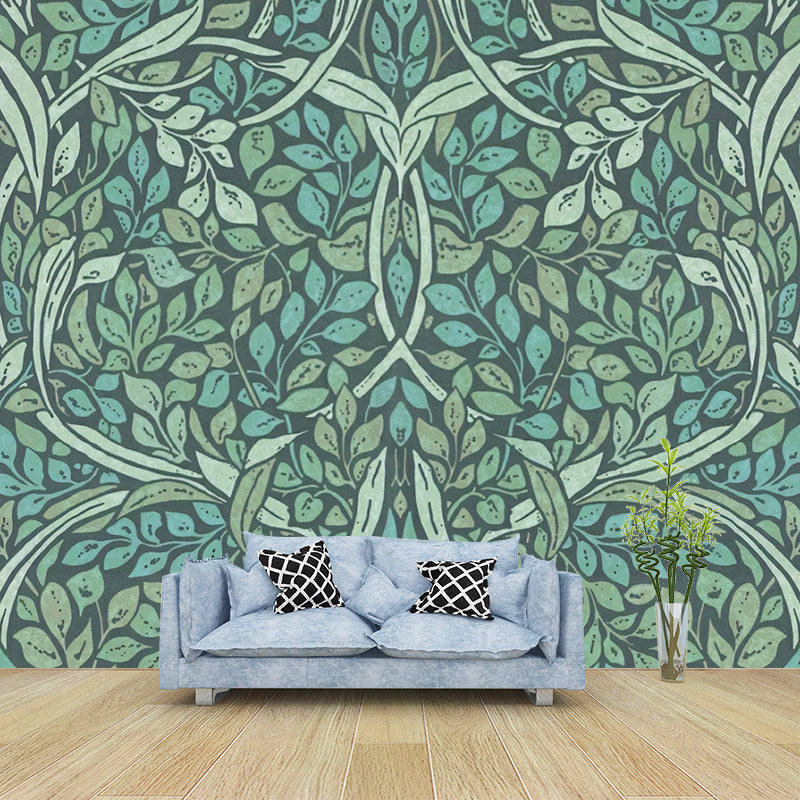 Green Leafy Mural Wallpaper Stain Resistant Tropical Living Room Wall Covering, Non-Woven Clearhalo 'Wall Decor' 'Wall Mural' 1180871