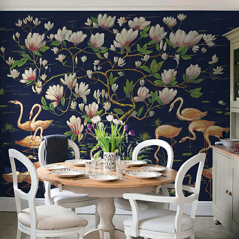 Large Tropix Wall Murals in Dark Color Flamingo and Lotus Pond Pattern Wall Covering, Optional Size Clearhalo 'Wall Decor' 'Wall Mural' 1180893