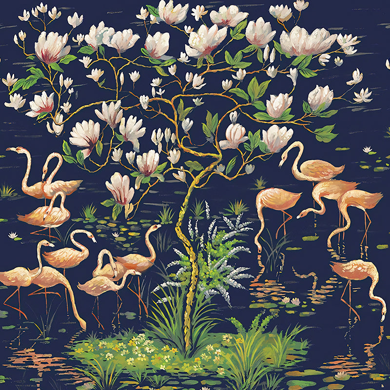 Large Tropix Wall Murals in Dark Color Flamingo and Lotus Pond Pattern Wall Covering, Optional Size Clearhalo 'Wall Decor' 'Wall Mural' 1180895