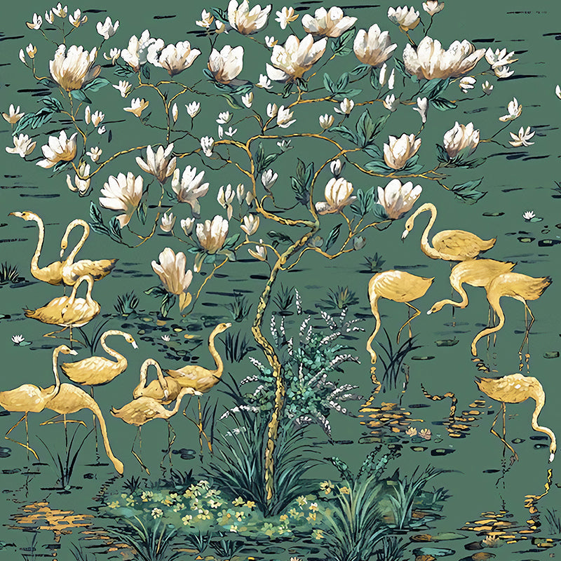 Large Tropix Wall Murals in Dark Color Flamingo and Lotus Pond Pattern Wall Covering, Optional Size Clearhalo 'Wall Decor' 'Wall Mural' 1180900