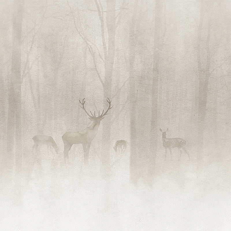 Whole Animal Mural for Bathroom Foggy Forest Deer Patterned Wall Art in Grey, Moisture Resistant Clearhalo 'Wall Decor' 'Wall Mural' 1180935