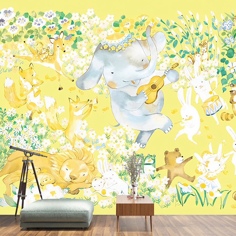 Cartoon Animal Orchestra Wall Murals Childrens Art Smooth Wall Decoration in Purple Clearhalo 'Wall Decor' 'Wall Mural' 1180949