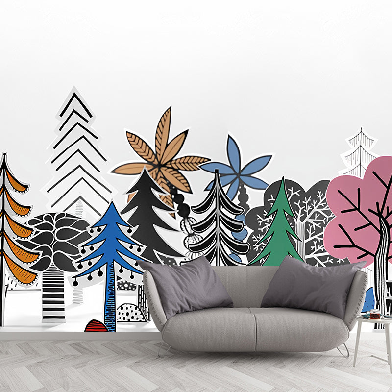 Colorful Forest Wall Mural Plant Childrens Art Waterproof Wall Covering for Kids Playroom Clearhalo 'Wall Decor' 'Wall Mural' 1180988