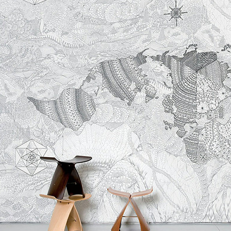 Sailing Map Mural Wallpaper Antique Stain Resistant Bedroom Wall Decor, Made to Measure Black-White Clearhalo 'Wall Decor' 'Wall Mural' 1181002