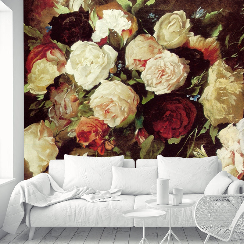 Flower Peonies Wall Covering Mural Classic Non-Woven Wall Covering in White and Green Clearhalo 'Wall Decor' 'Wall Mural' 1181018