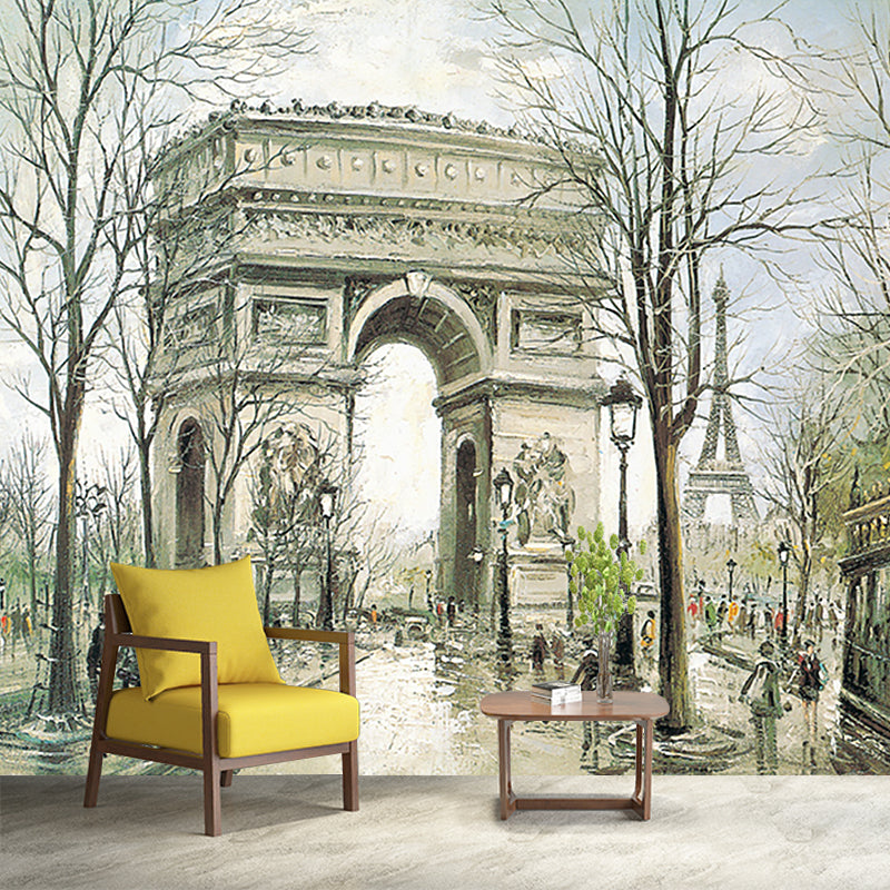 Classical Triumphal Arch Wall Murals Green and White Living Room Wall Covering, Size Optional Clearhalo 'Wall Decor' 'Wall Mural' 1181024