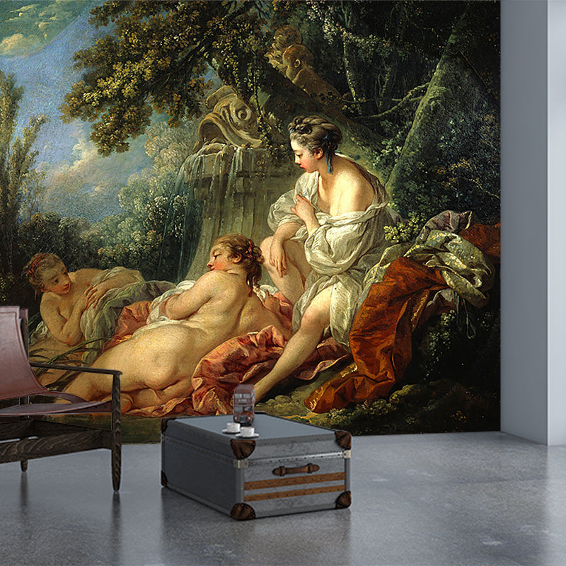 Stain-Proof Wallpaper Murals Retro Non-Woven Wall Art with Francois Boucher The Four Seasons Pattern Brown-Green-Yellow Clearhalo 'Wall Decor' 'Wall Mural' 1181317