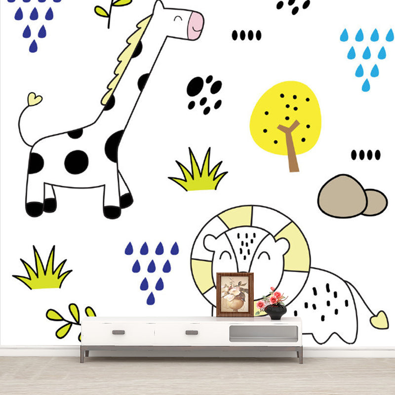 Animals Pattern Wall Paper Murals Cartoon Stain Resistant Nursery Wall Art, Custom Made Clearhalo 'Wall Decor' 'Wall Mural' 1183721