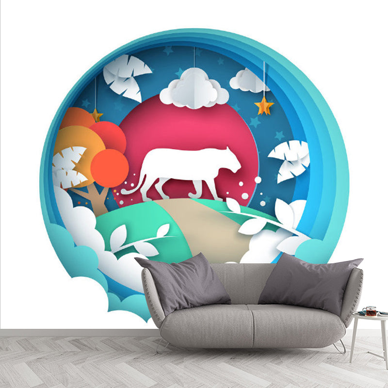 Childrens Art Kids Wall Murals with Paper-Cutting Leopard Pattern Red-Blue-Green Wall Decor Red-Blue-Green Clearhalo 'Wall Decor' 'Wall Mural' 1183724