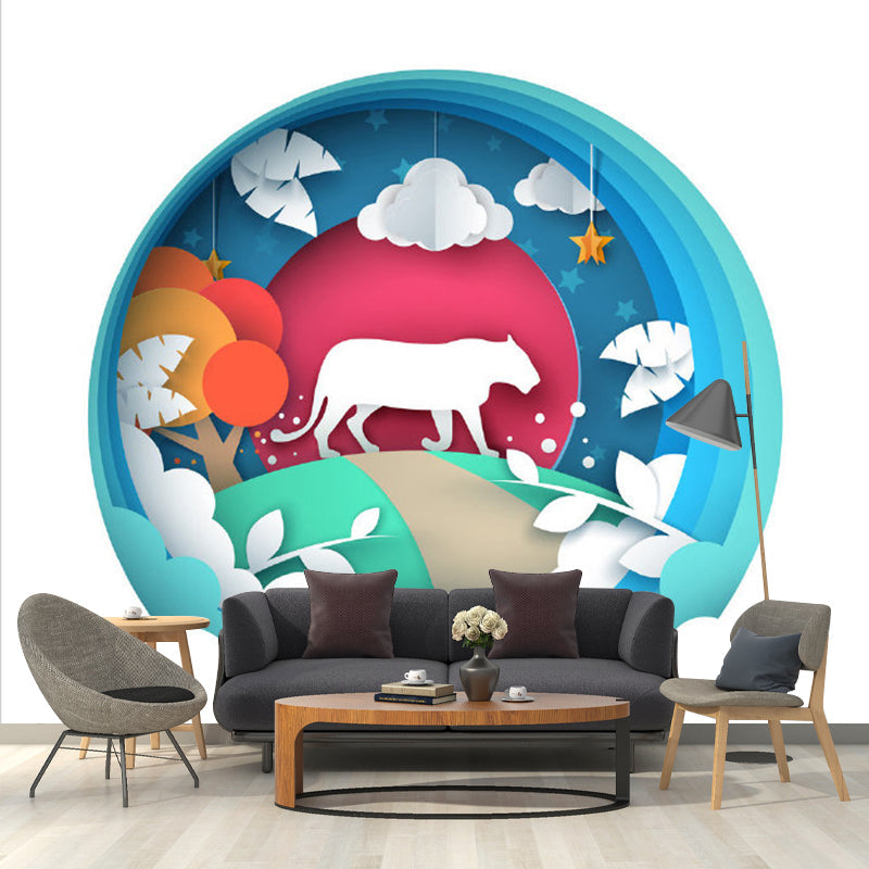 Childrens Art Kids Wall Murals with Paper-Cutting Leopard Pattern Red-Blue-Green Wall Decor Clearhalo 'Wall Decor' 'Wall Mural' 1183726