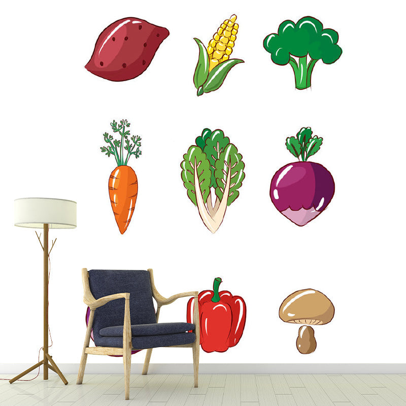 Purple-Green Vegetables Mural Food Cartoon Style Stain Resistant Wall Decoration Purple-Green Clearhalo 'Wall Decor' 'Wall Mural' 1183749