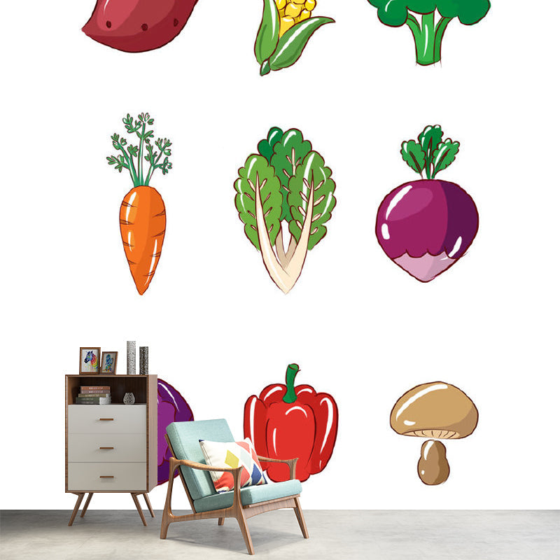 Purple-Green Vegetables Mural Food Cartoon Style Stain Resistant Wall Decoration Clearhalo 'Wall Decor' 'Wall Mural' 1183750